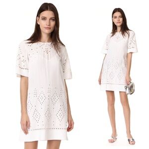 Theory Idetteah Embroidered Cut Out Ghost Crepe Shift Dress Ivory